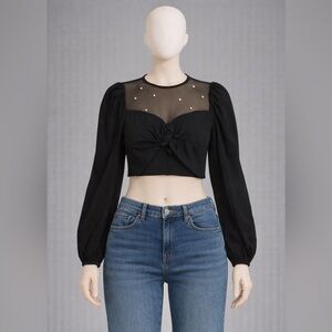 Forever 21 Black Blouse with Pearl Details